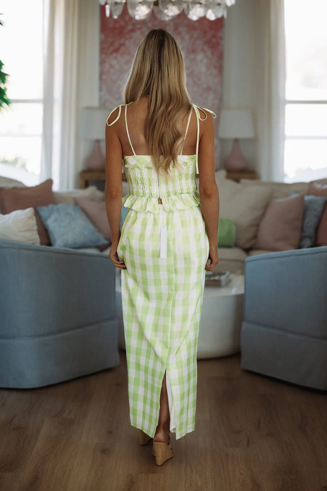 2 Cute 2 Handle Midi Skirt and Top Set - Green and White - Image 3