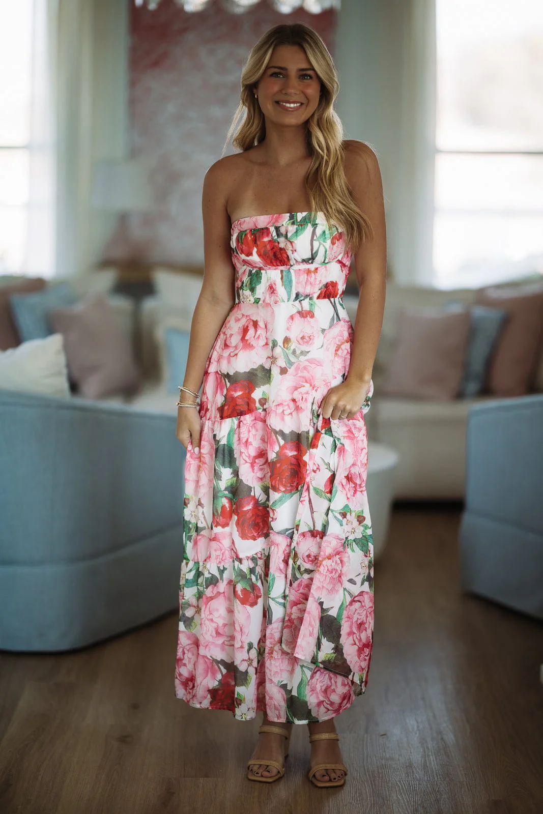 99 Roses Maxi Dress - Red, Pink, White and Green - Image 2