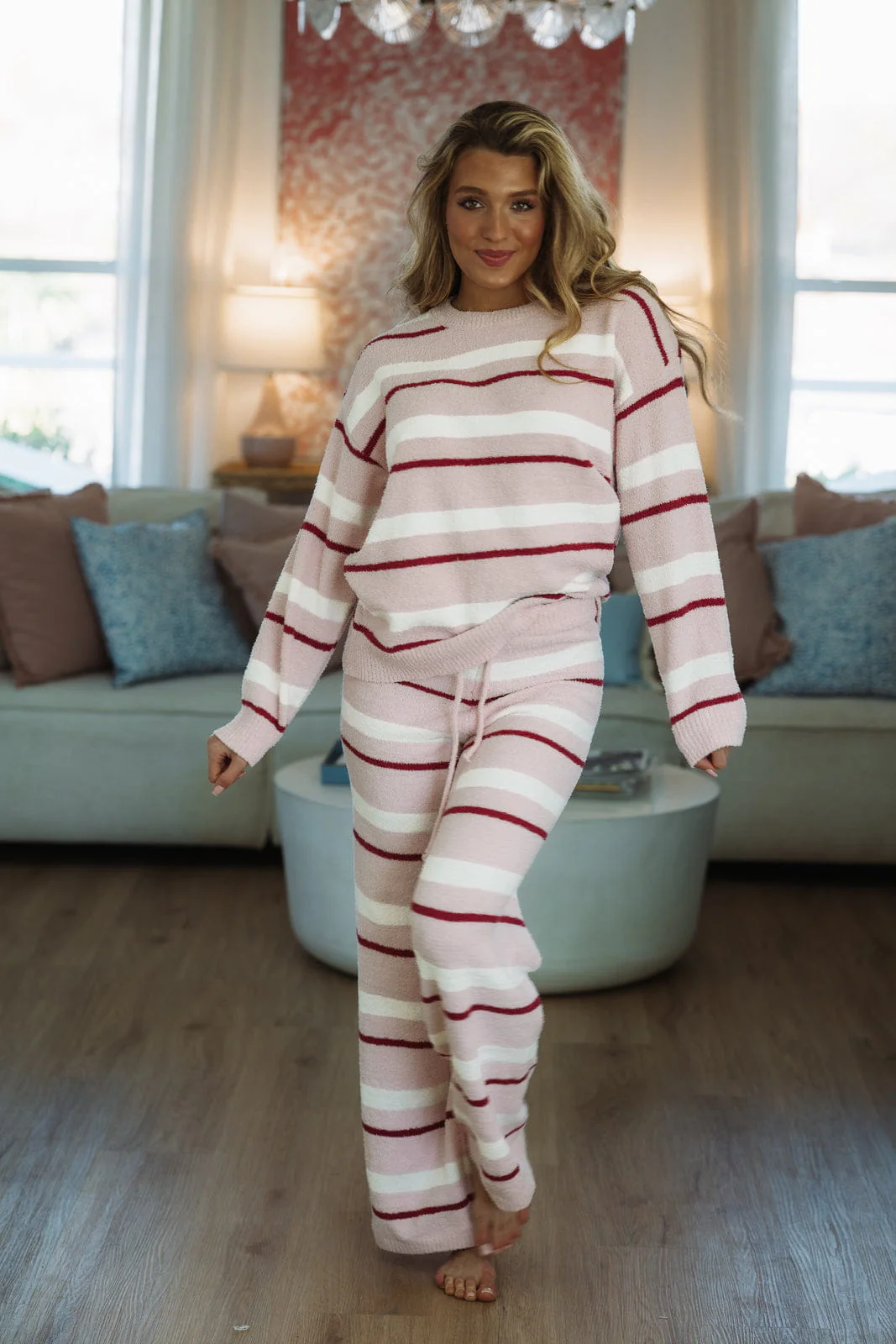 A Striped Love Pant and Top Set - Pink and Cream - Image 3