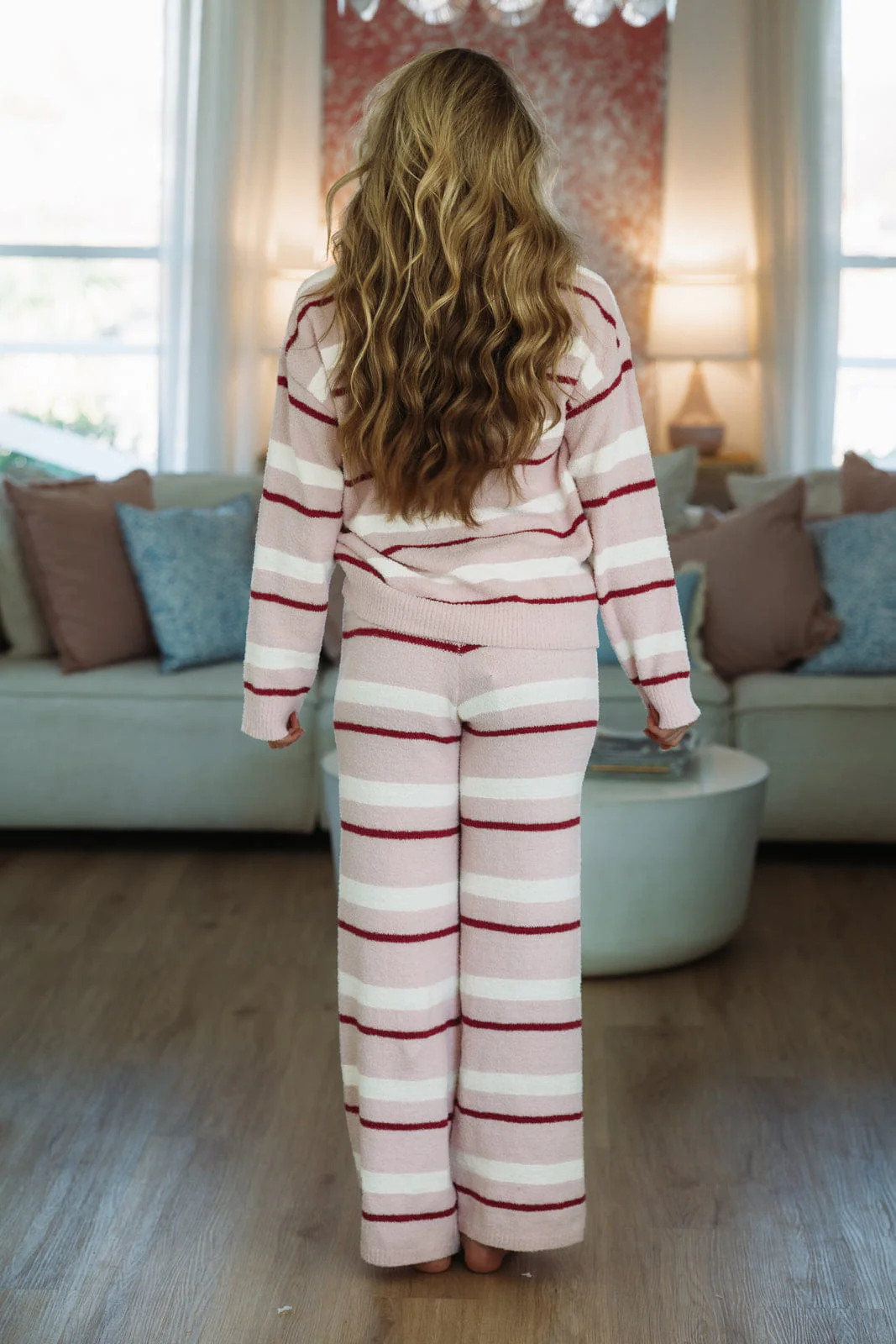 A Striped Love Pant and Top Set - Pink and Cream - Image 4