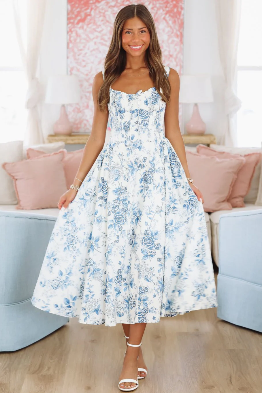 All My Life Midi Dress - Blue and White - Image 4