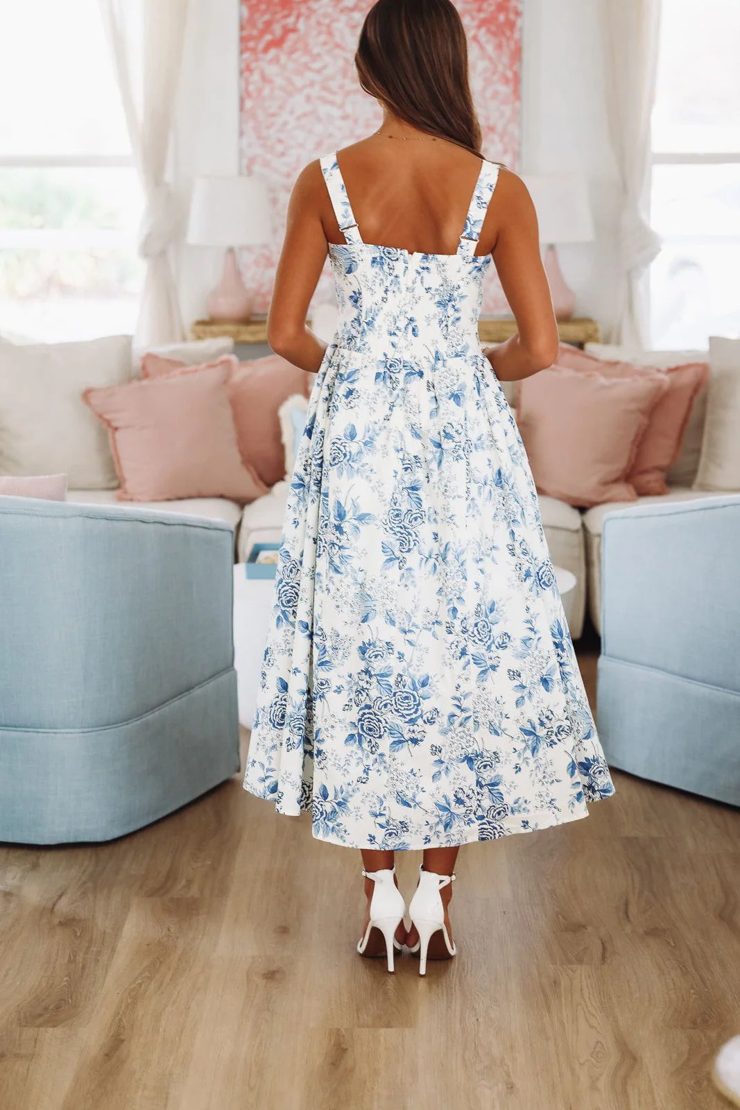 All My Life Midi Dress - Blue and White - Image 5