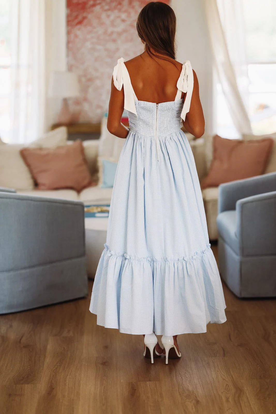 Beneath the Beach House Lights Midi Dress - Blue and White - Image 2