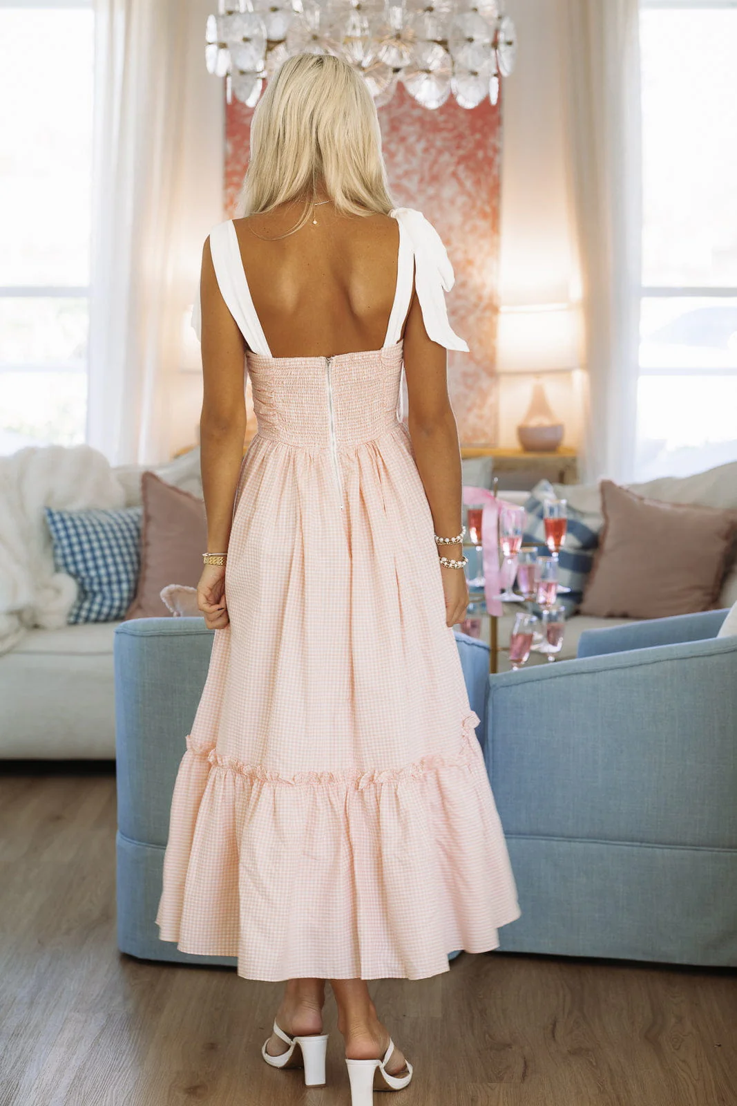 Beneath the Beach House Lights Midi Dress - Pink and White - Image 4