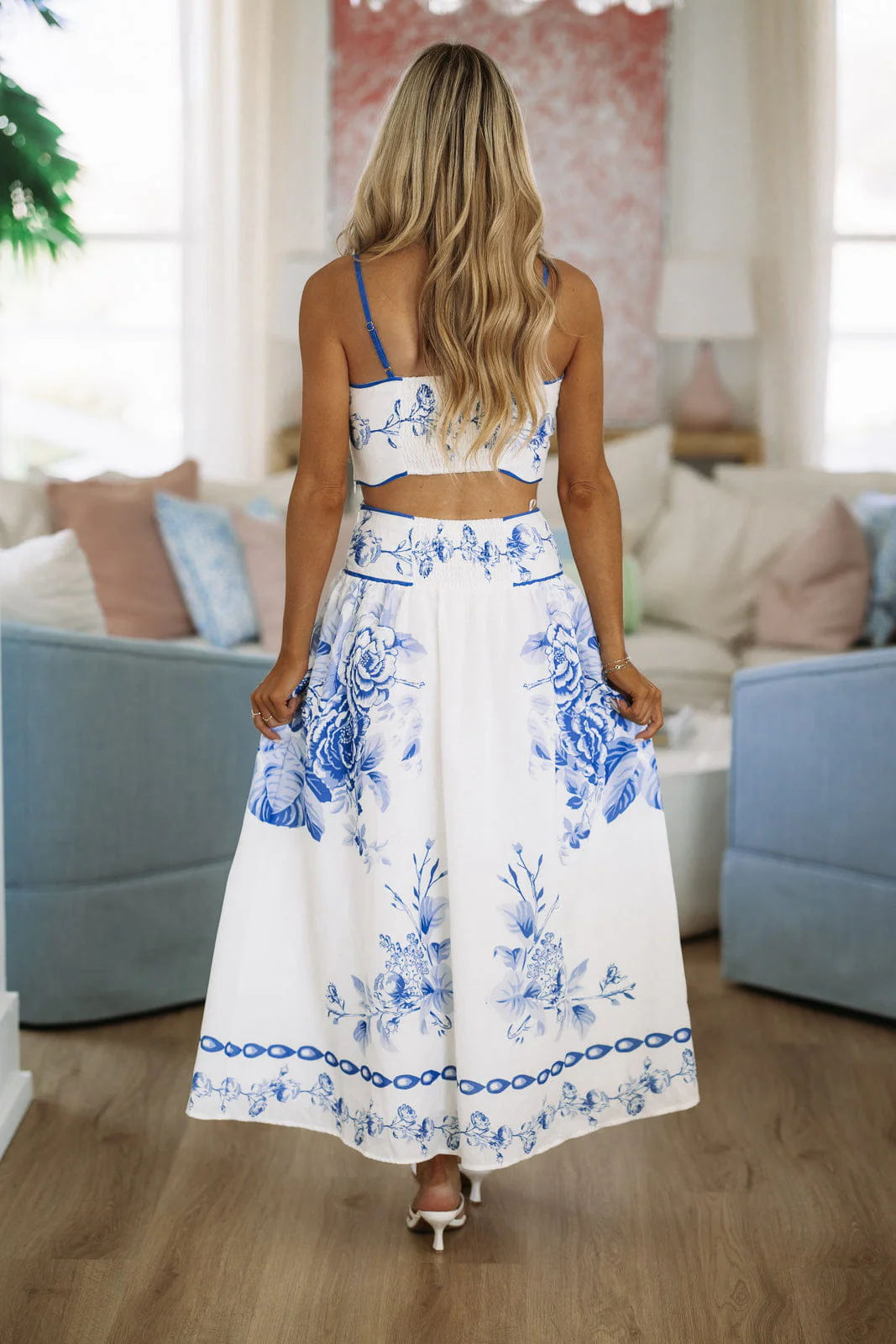 Bloom Theory Crop Top and Maxi Skirt - White and Blue - Image 4