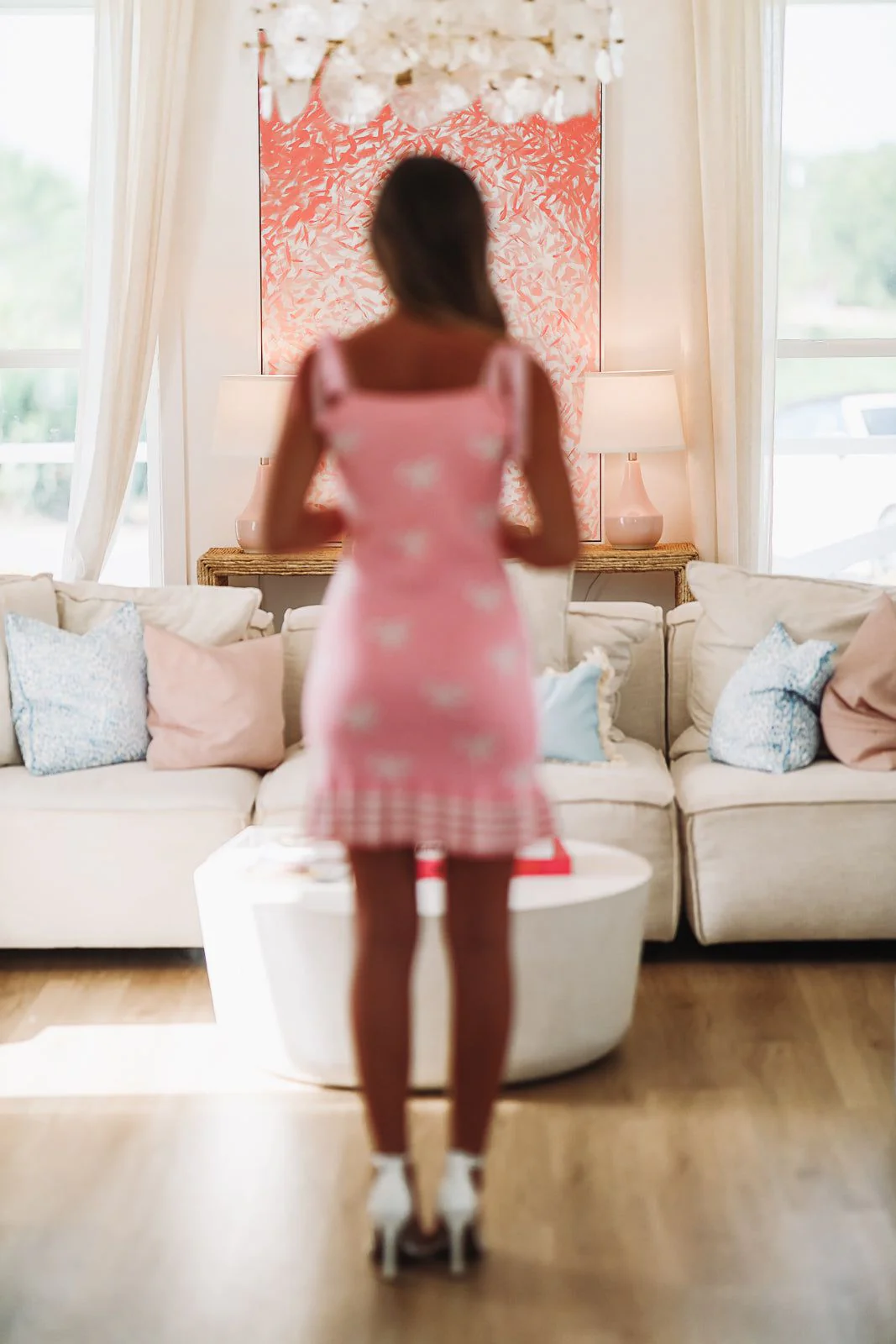 Bow Ribbon Mini Dress - Pink and White - Image 3