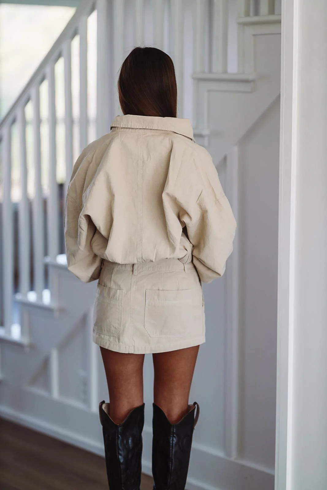 Casual Denim Crop Jacket - Khaki - Image 2