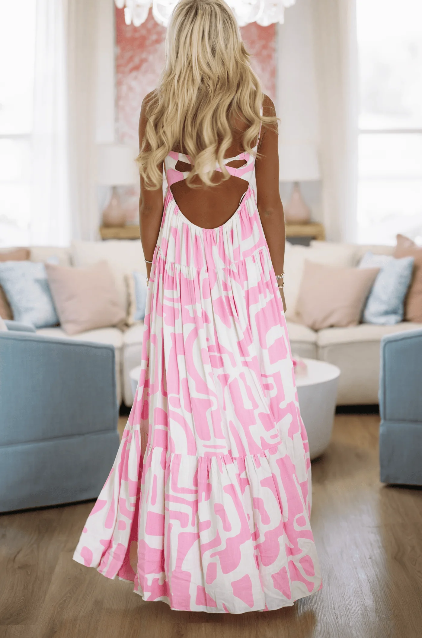 Caviar Dreams Print Maxi Dress - Pink and White - Image 4