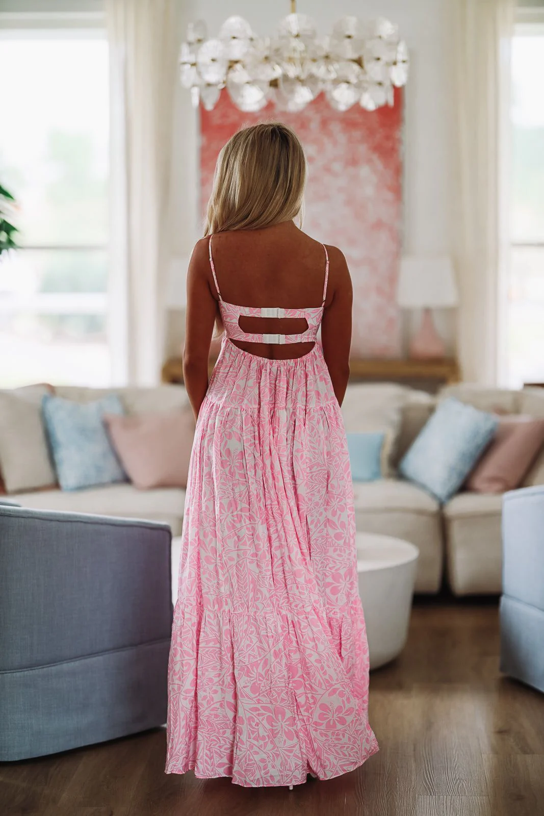 Caviar Dreams Print Maxi Dress - Pink and White - Image 3