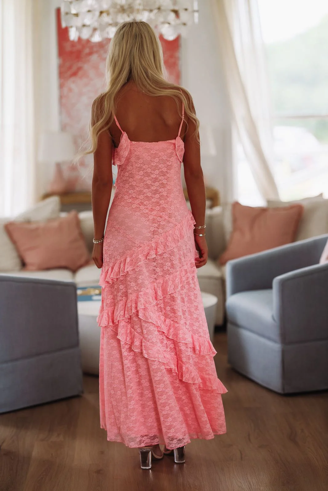 Chantilly Lace Maxi Dress - Pink - Image 4