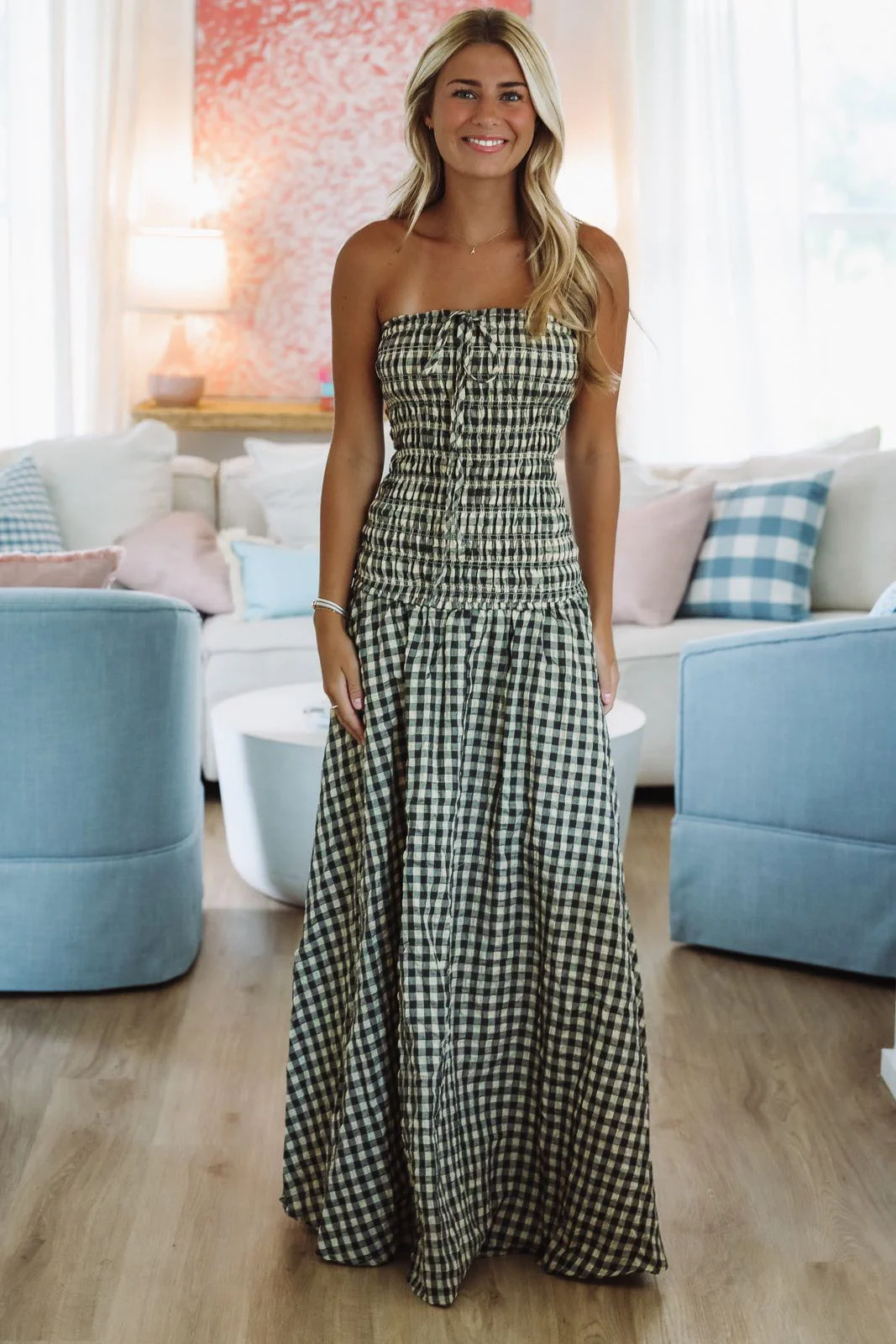 Check Yes Maxi Dress - Black and Taupe