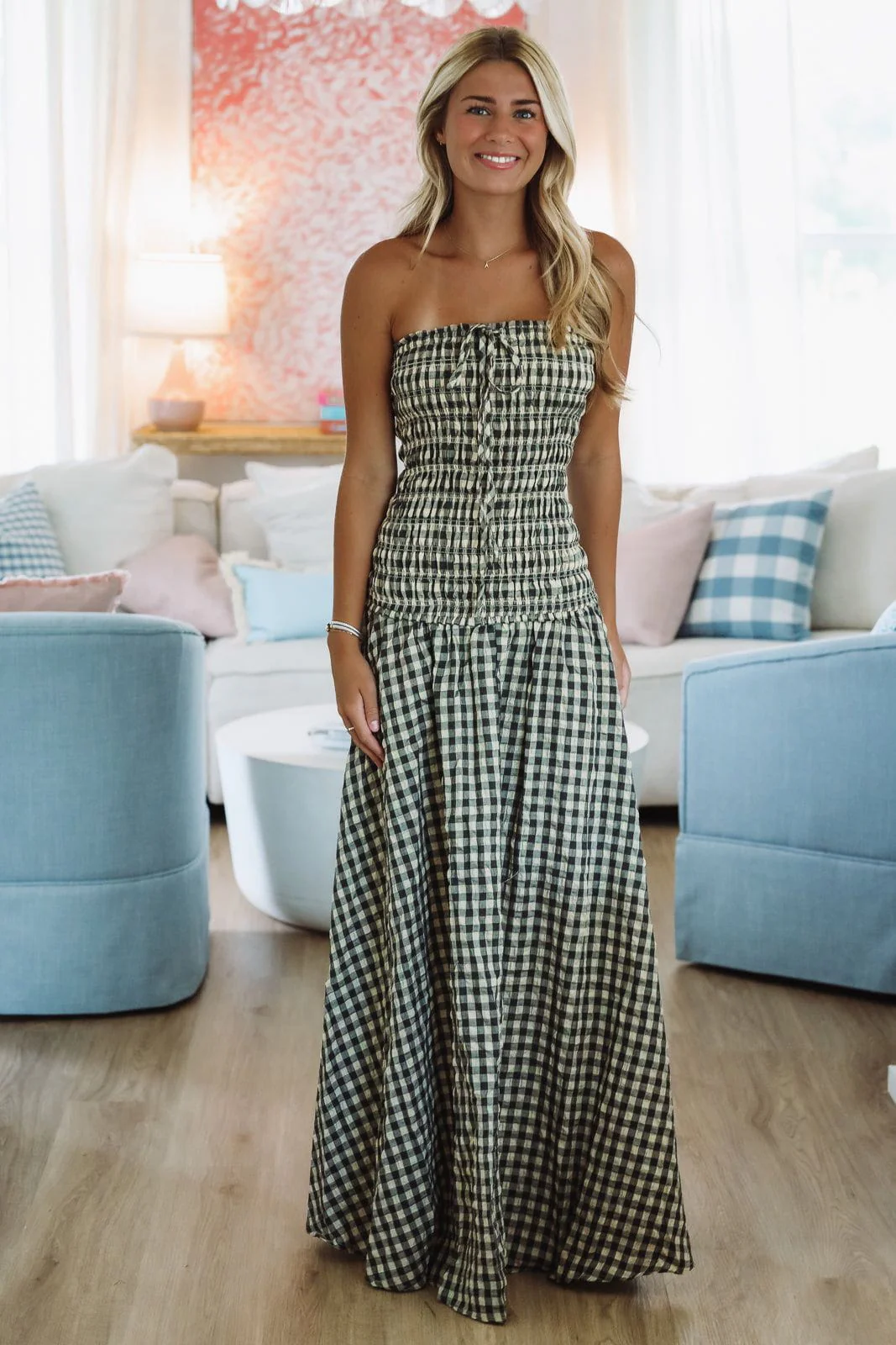 Check Yes Maxi Dress - Black and Taupe - Image 2
