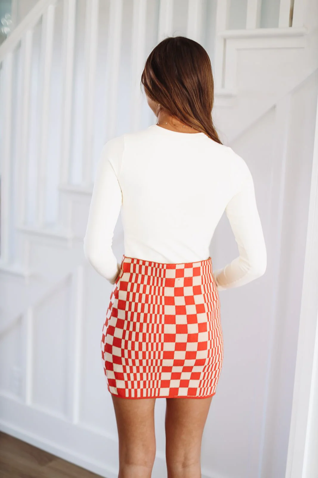 Checkered Past Mini Skirt - Burnt Orange and Oatmeal - Image 3