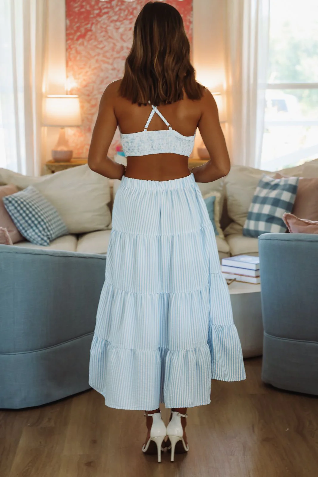 Classic Stripes Maxi Skirt - Light Blue and White - Image 4