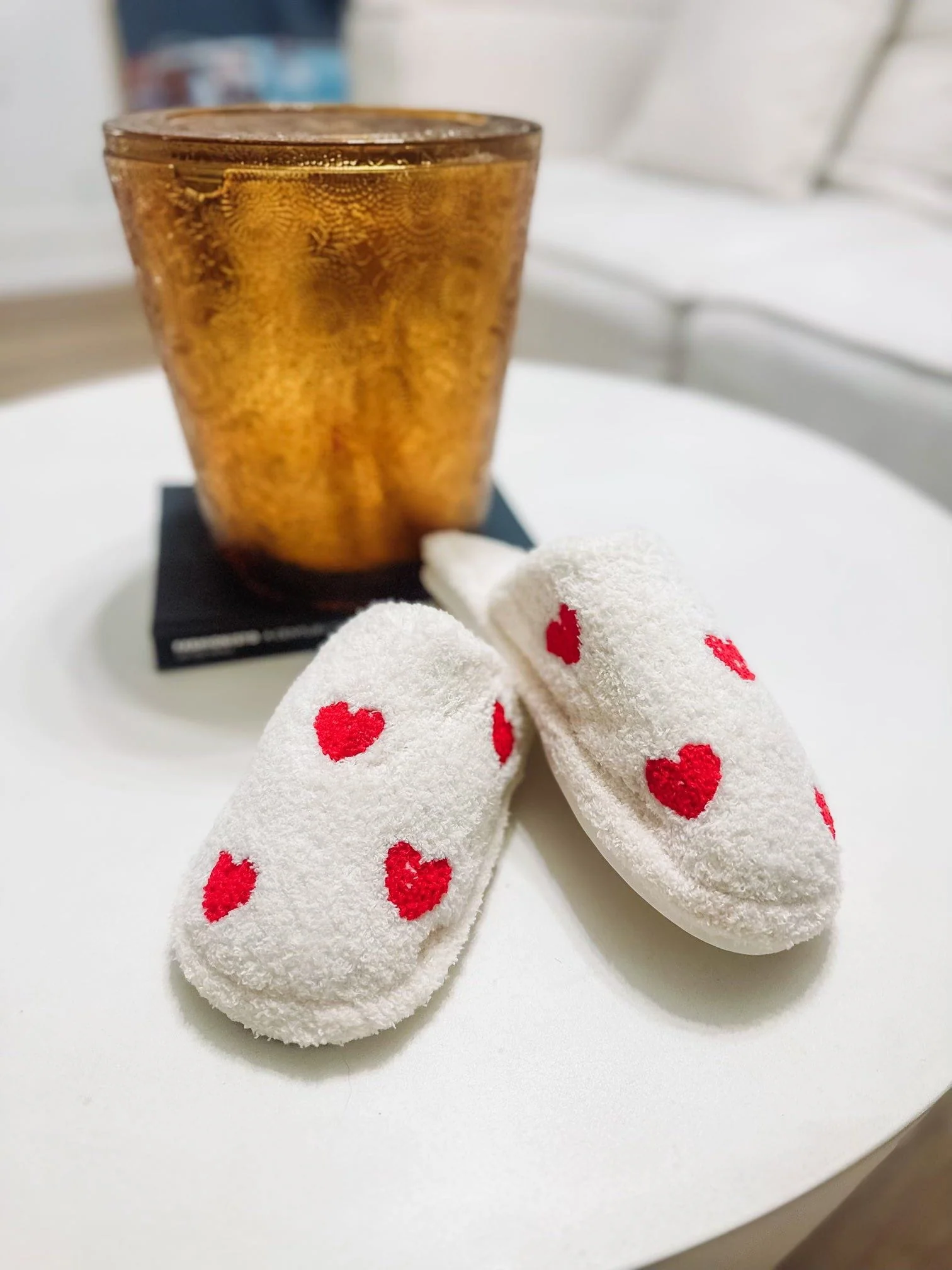 Covered in Love Heart Slippers - White and Red - Image 2