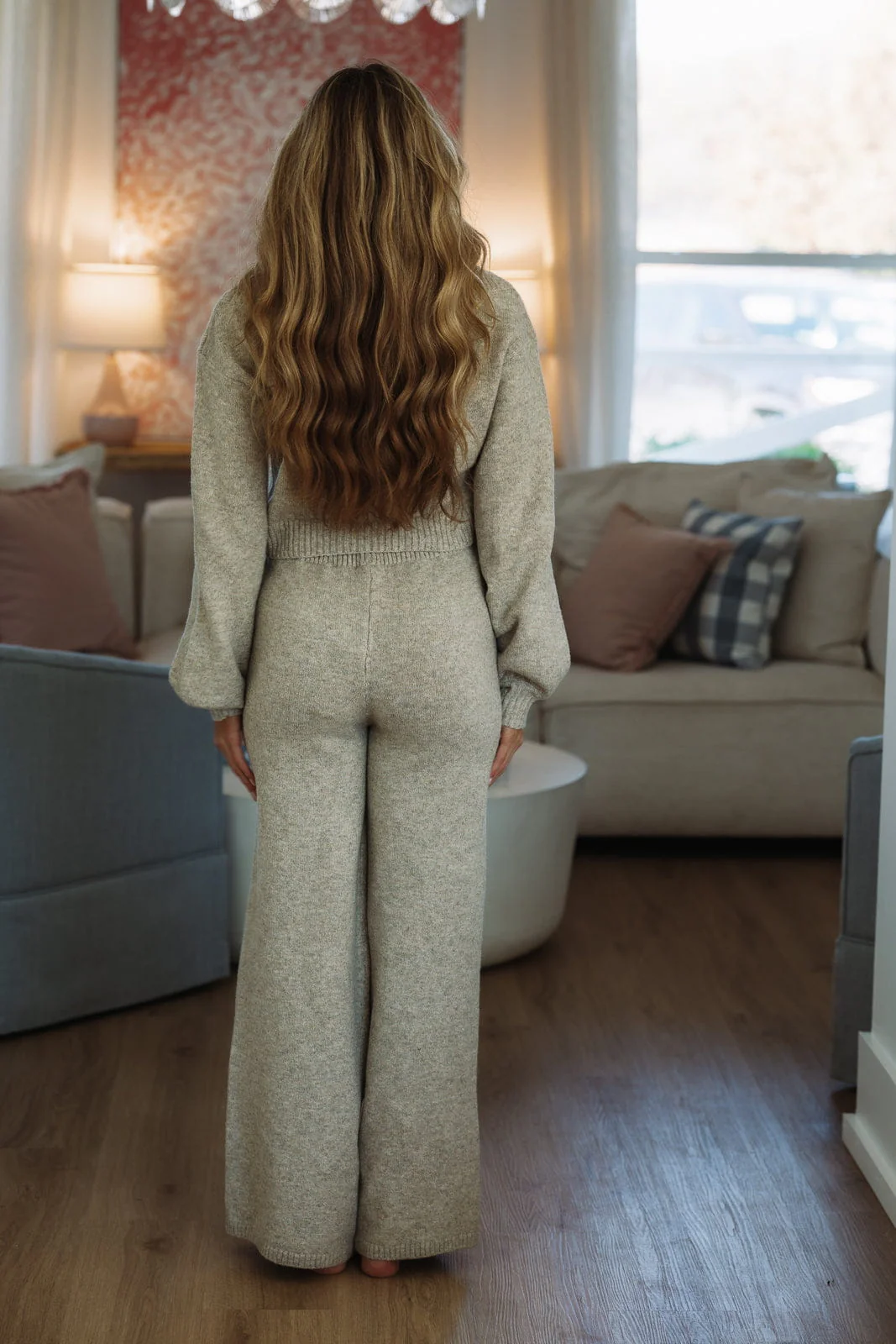 Cozy Cocoa Off Shoulder Top and Pants Set - Light Mocha - Image 3