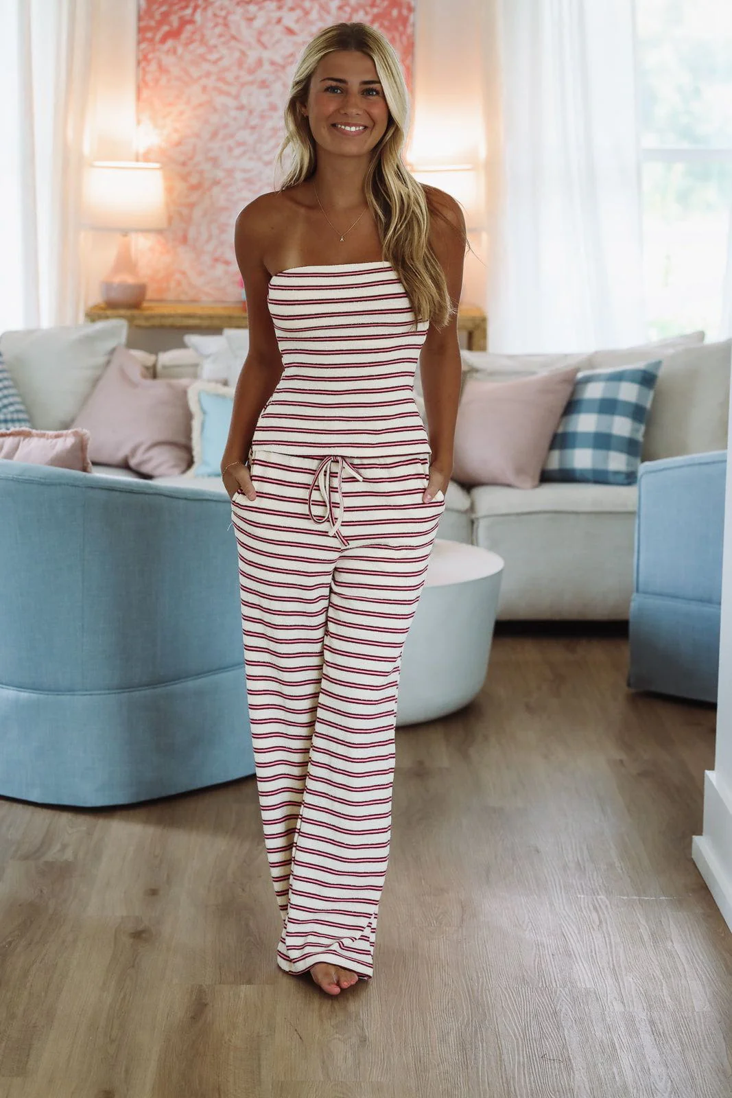 Don't Look Back Pants - Cream and Pink - Image 2