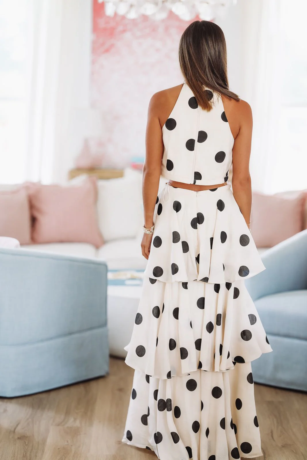 Dots For Days Top and Maxi Skirt Set - Beige and Black - Image 3