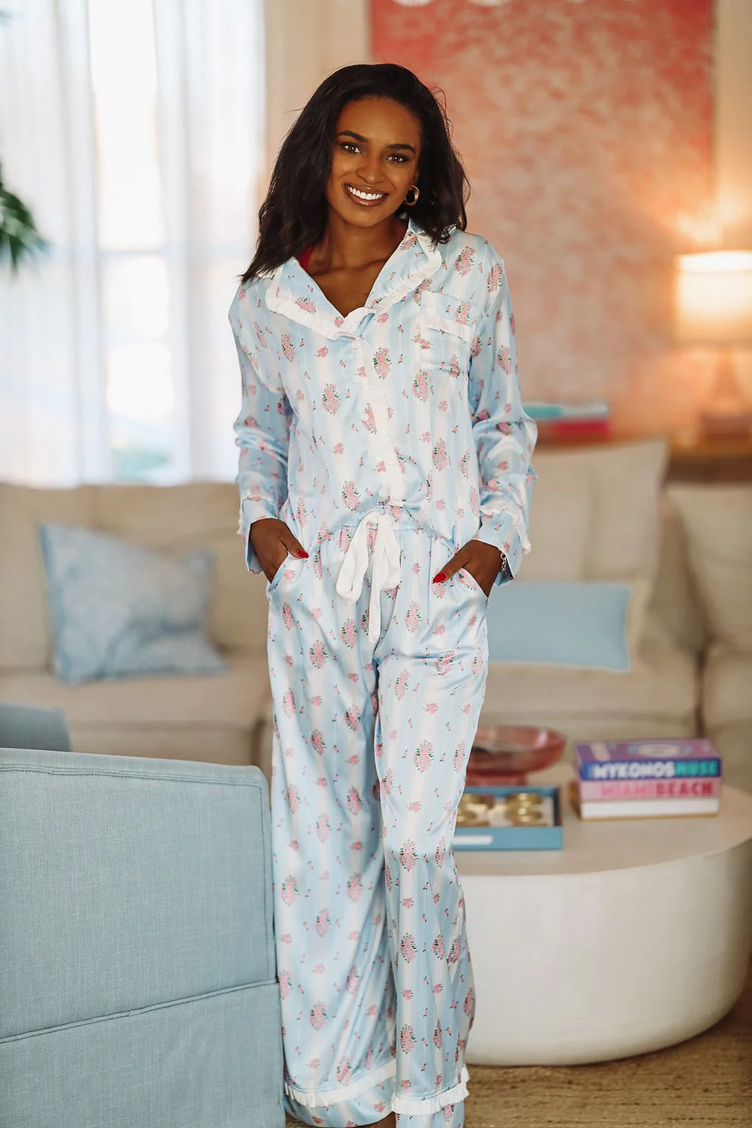 Dreaming of Bouquets Pajama Pant and Top Set - Blue - Image 3