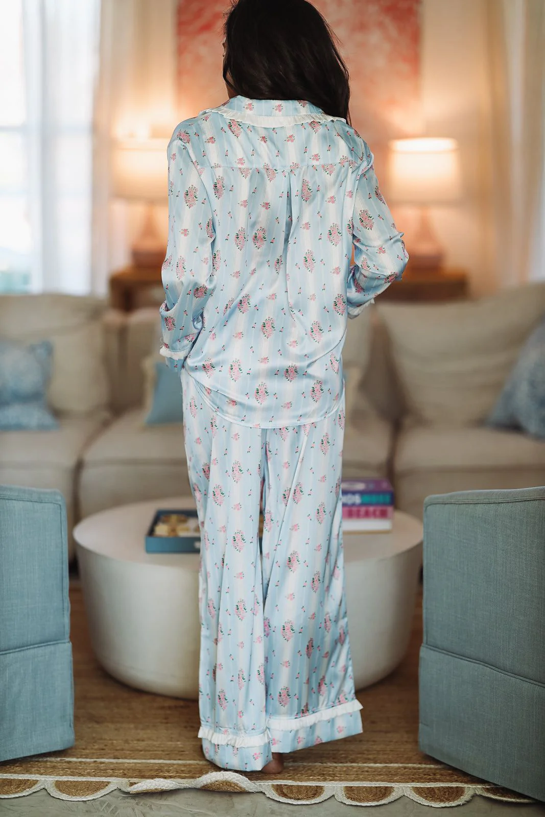 Dreaming of Bouquets Pajama Pant and Top Set - Blue - Image 5