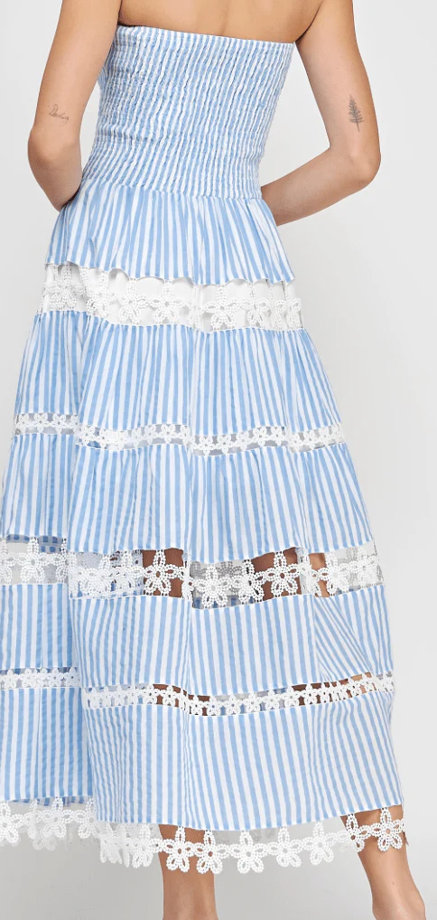 Early Dawn Midi Dress - Blue and White - Image 3