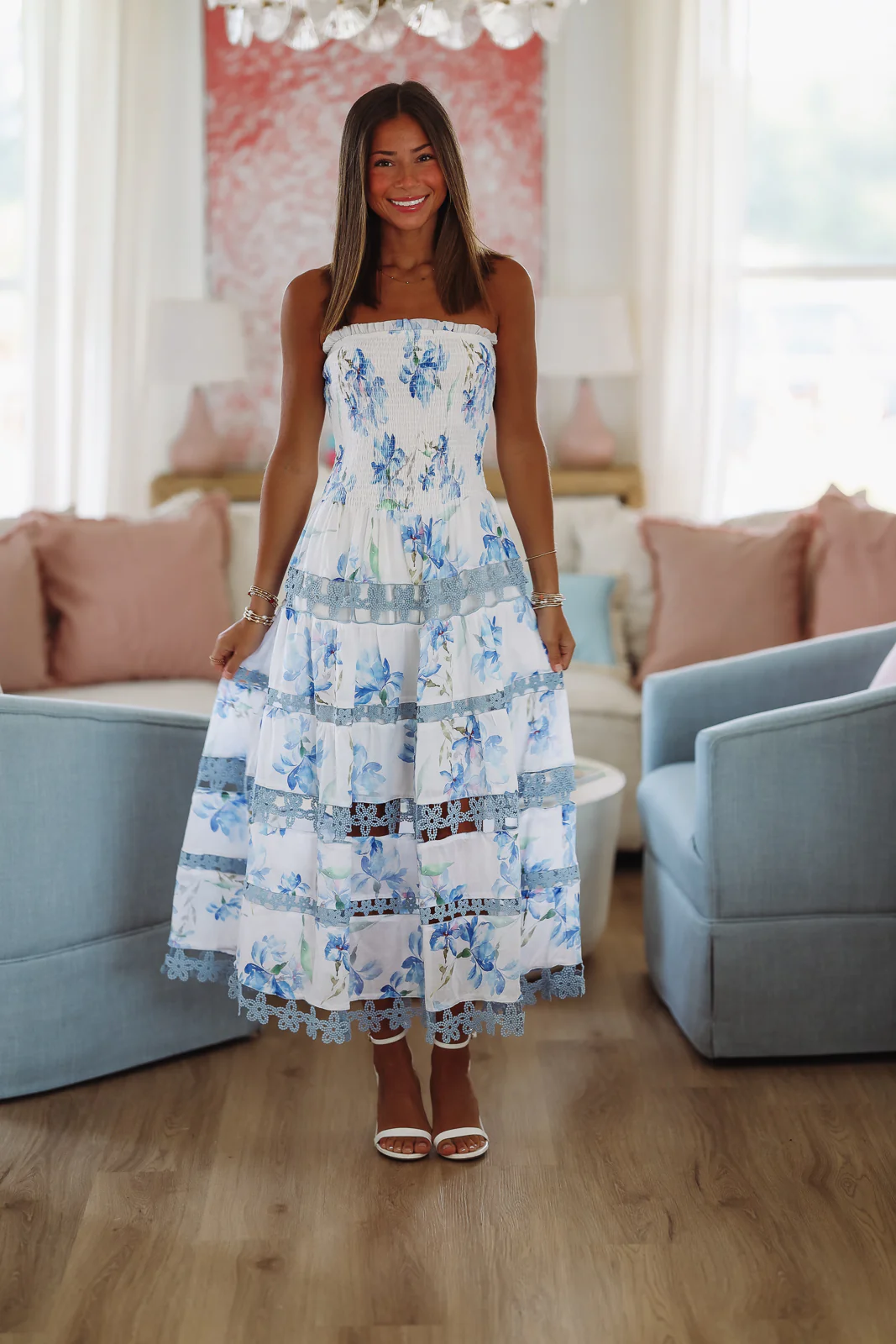 Early Evening Floral Midi Dress - Blue - Image 2