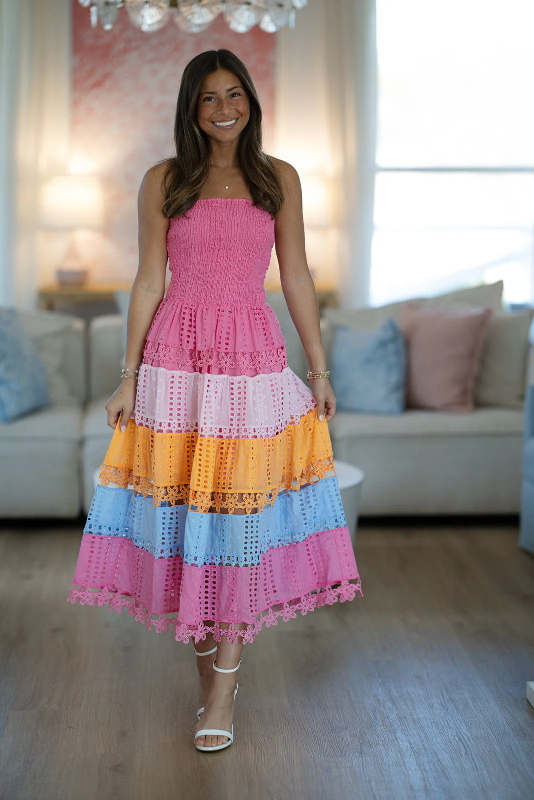 Early Evening Midi Dress - Pink, Orange and Purple - Image 2