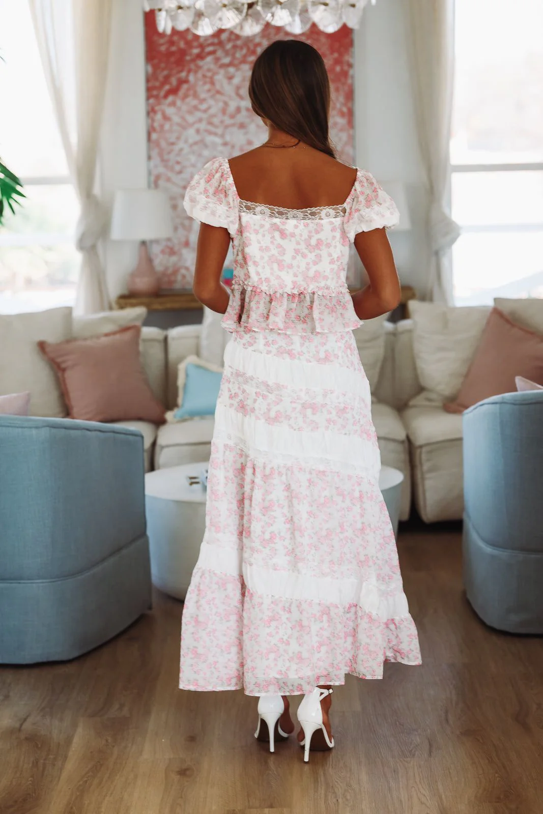 Enchanted Moments Midi Skirt - White and Pink - Image 4