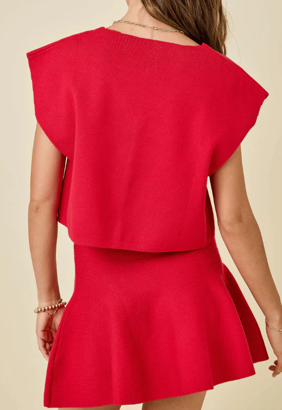 Espresso Knit Top and Mini Skirt Set - Red - Image 3