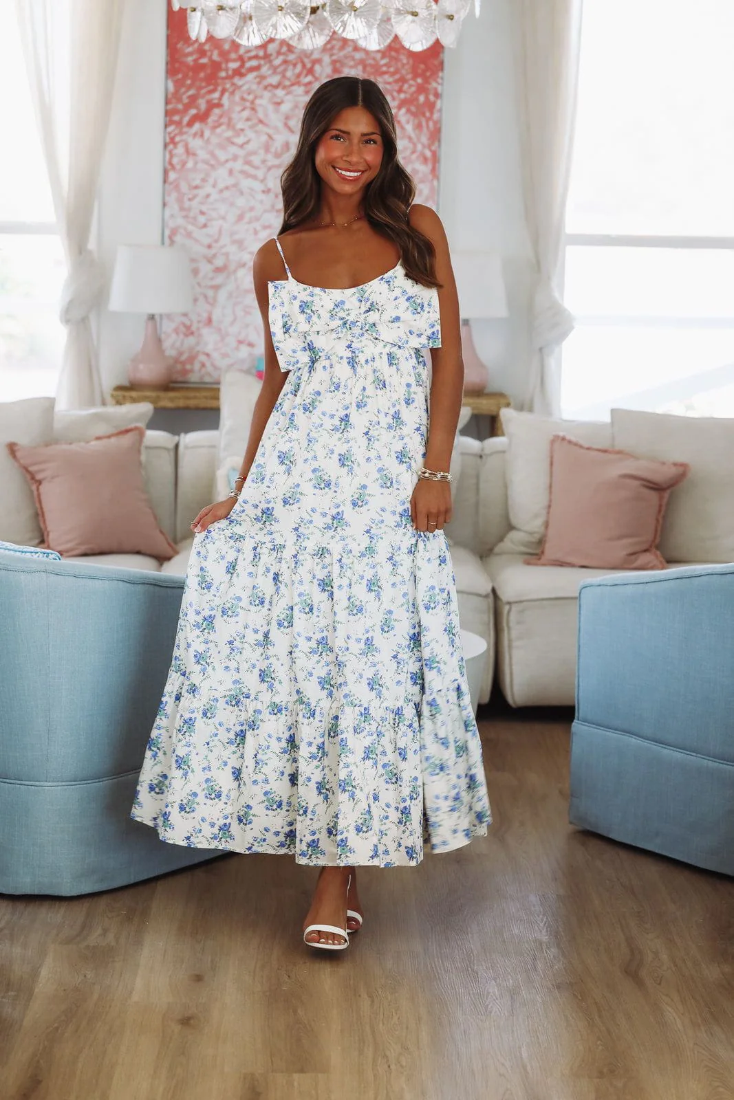 Exciting News Midi Dress - Blue and White - Image 3
