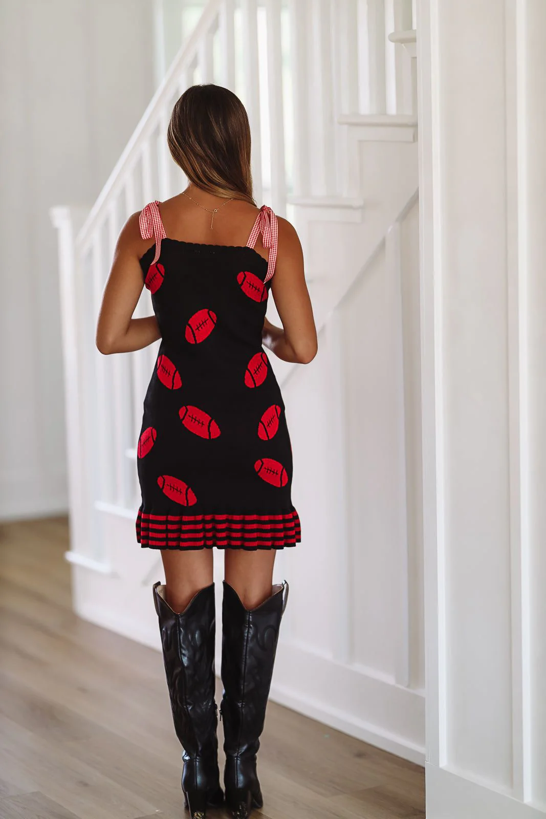 Football Ribbon Mini Dress - Black and Red (FINAL SALE) - Image 3
