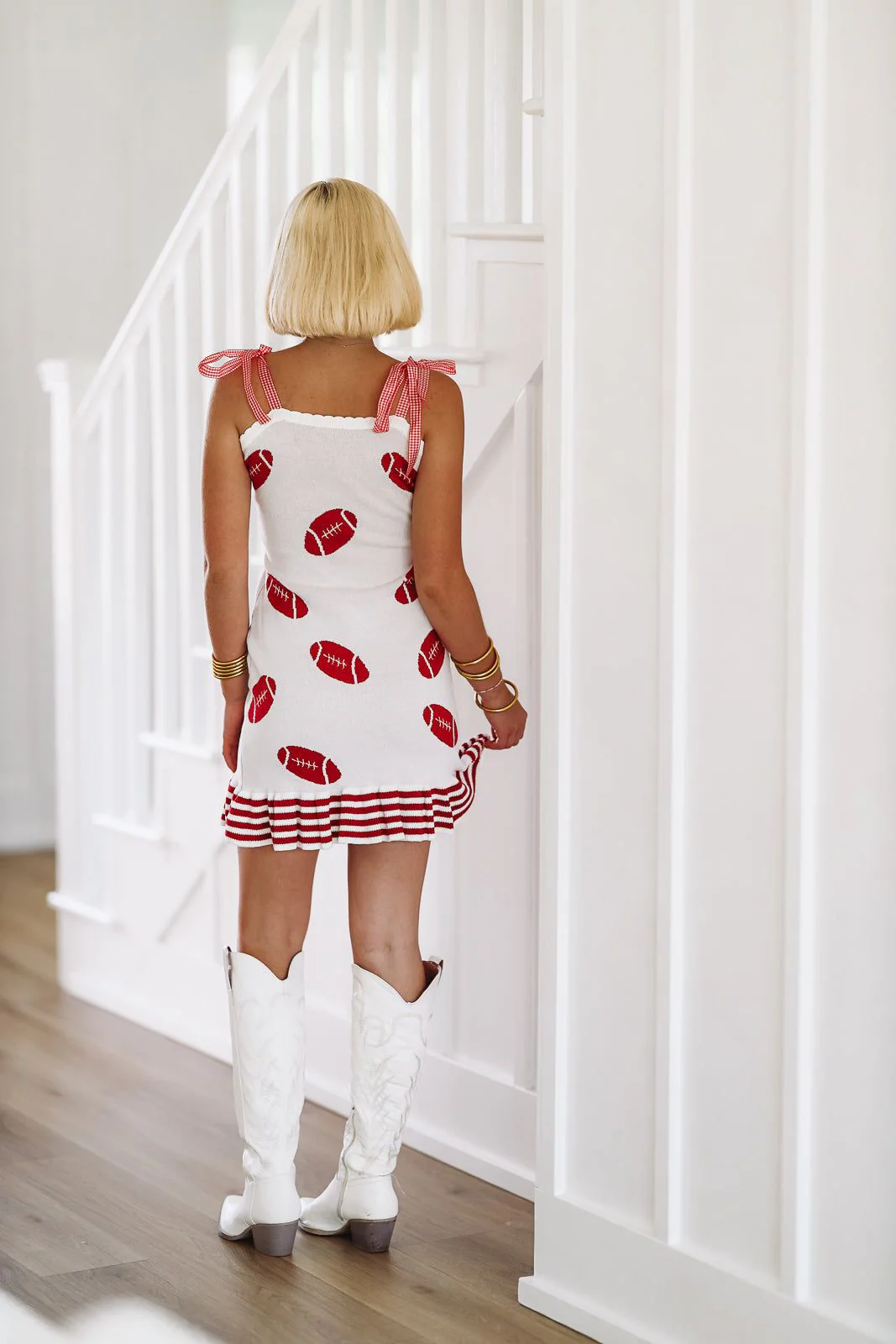 Football Ribbon Mini Dress - White and Red (FINAL SALE) - Image 3