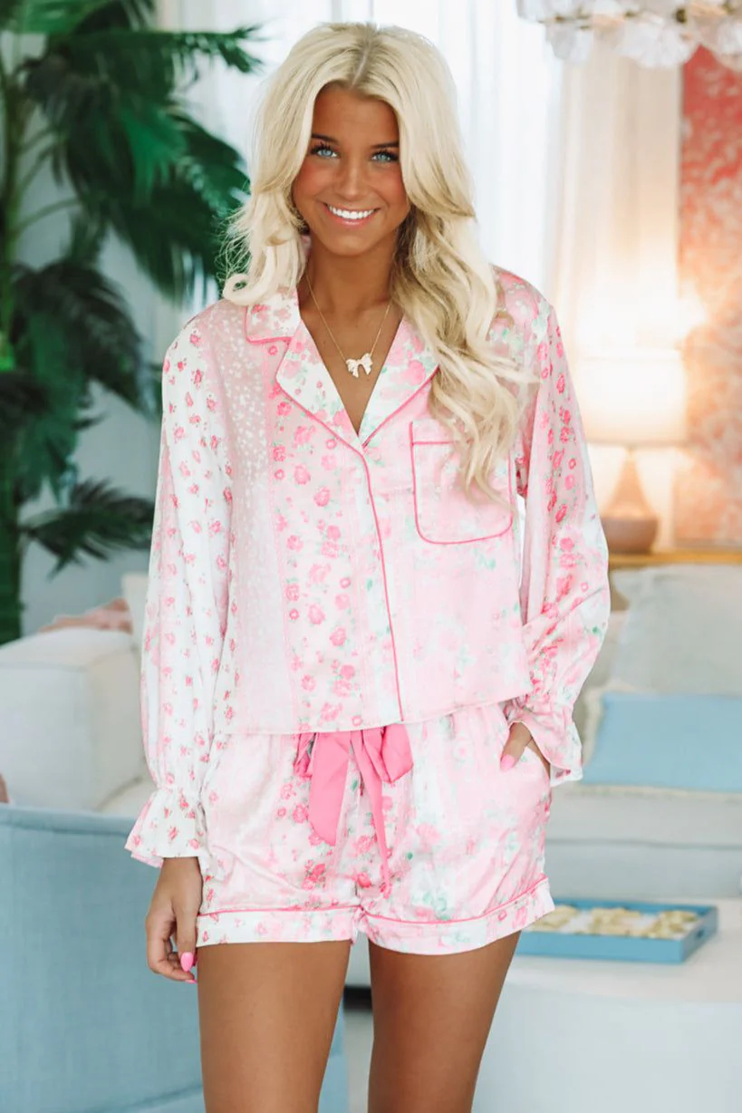 French Roses Short and Top Pajama Set - Pink - Image 2