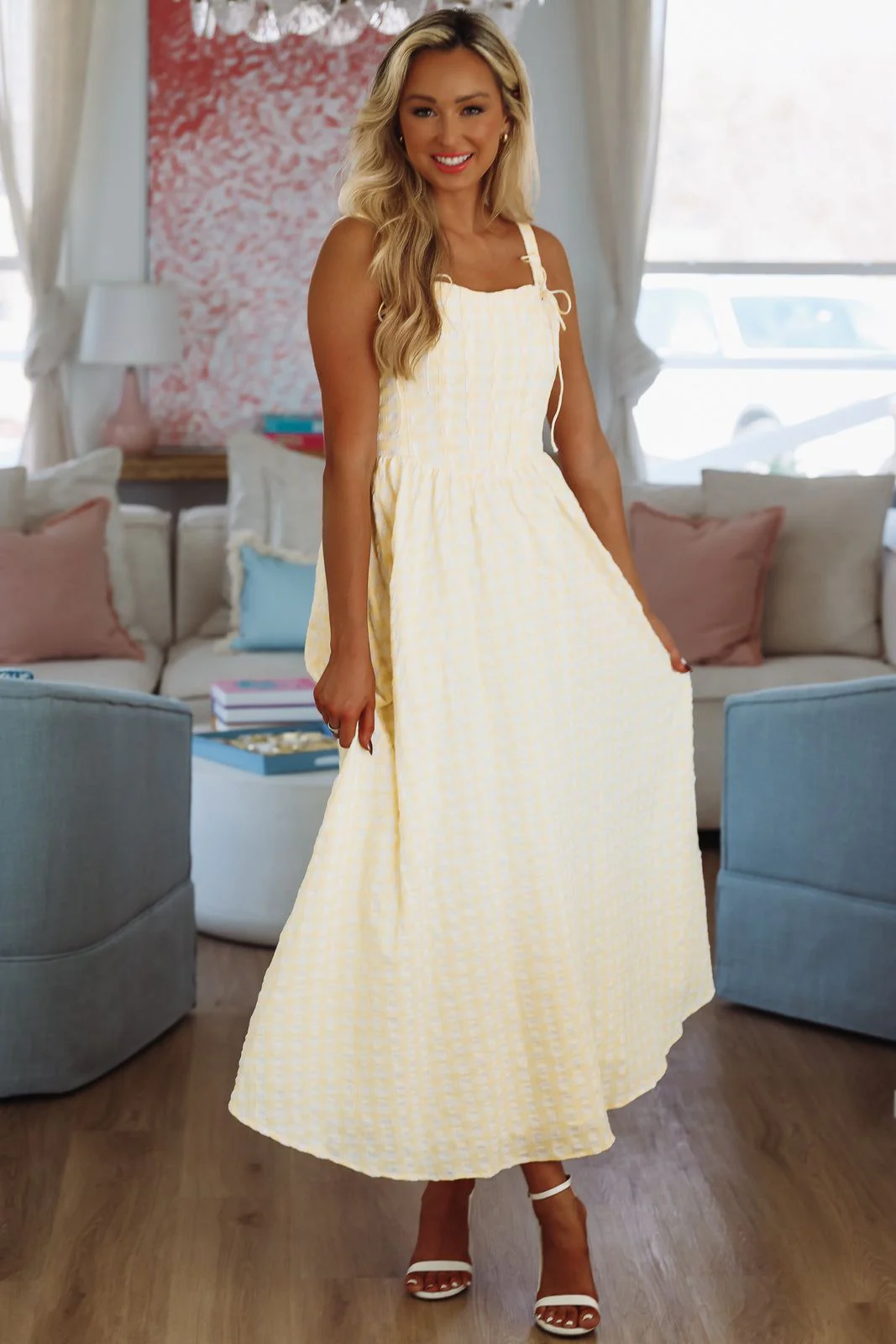 Fresh Lemonade Maxi Dress By Line and Dot - White and Yellow - Image 2