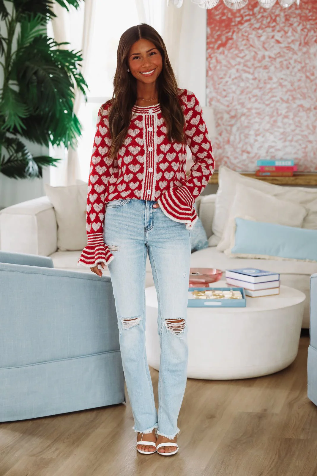 Full of Hearts Cardigan - Red - Image 2