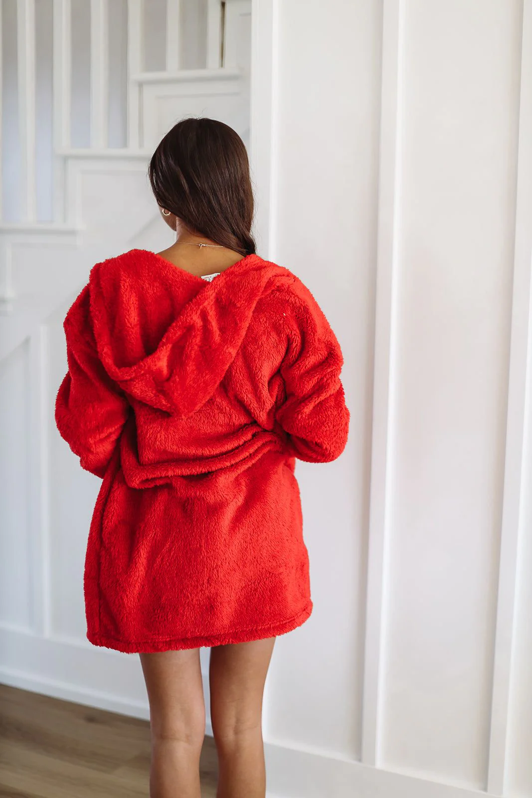 Fuzzy Comfort Shorts, Top and Cardigan Set - Red - Image 3