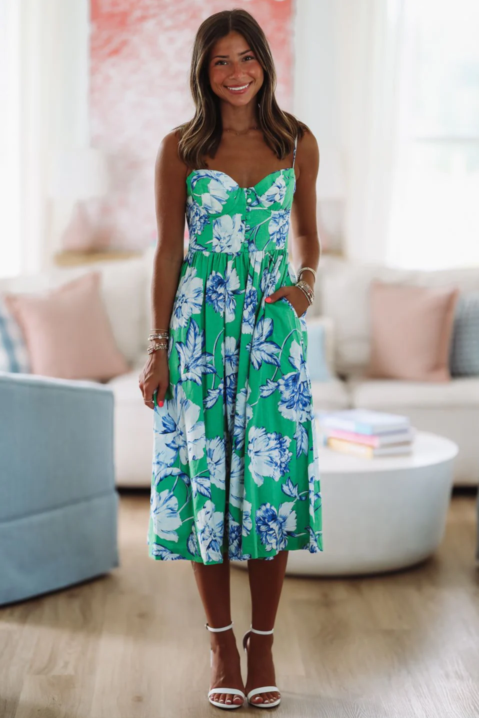 Gonna Find Ya Midi Dress - Green, White and Blue
