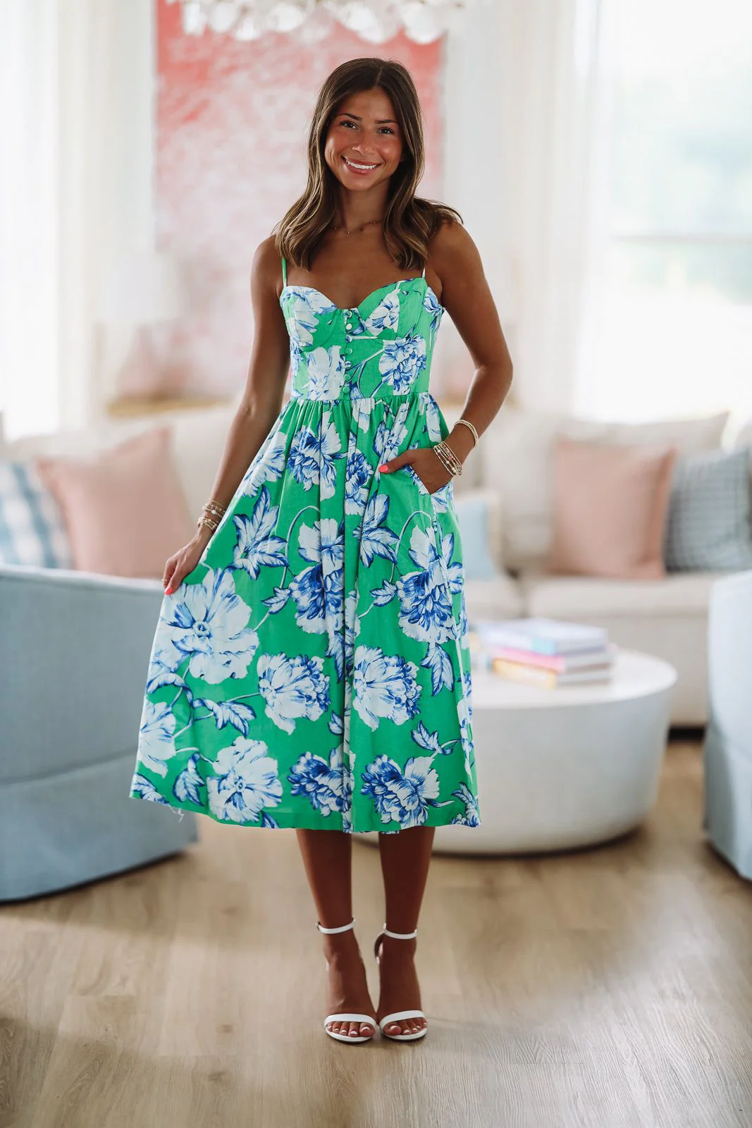 Gonna Find Ya Midi Dress - Green, White and Blue - Image 2