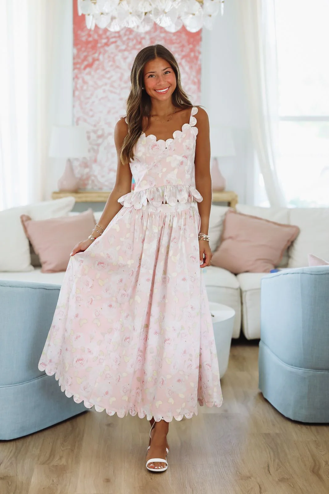 Harbor Breeze Top and Midi Skirt Set - Pink - Image 2