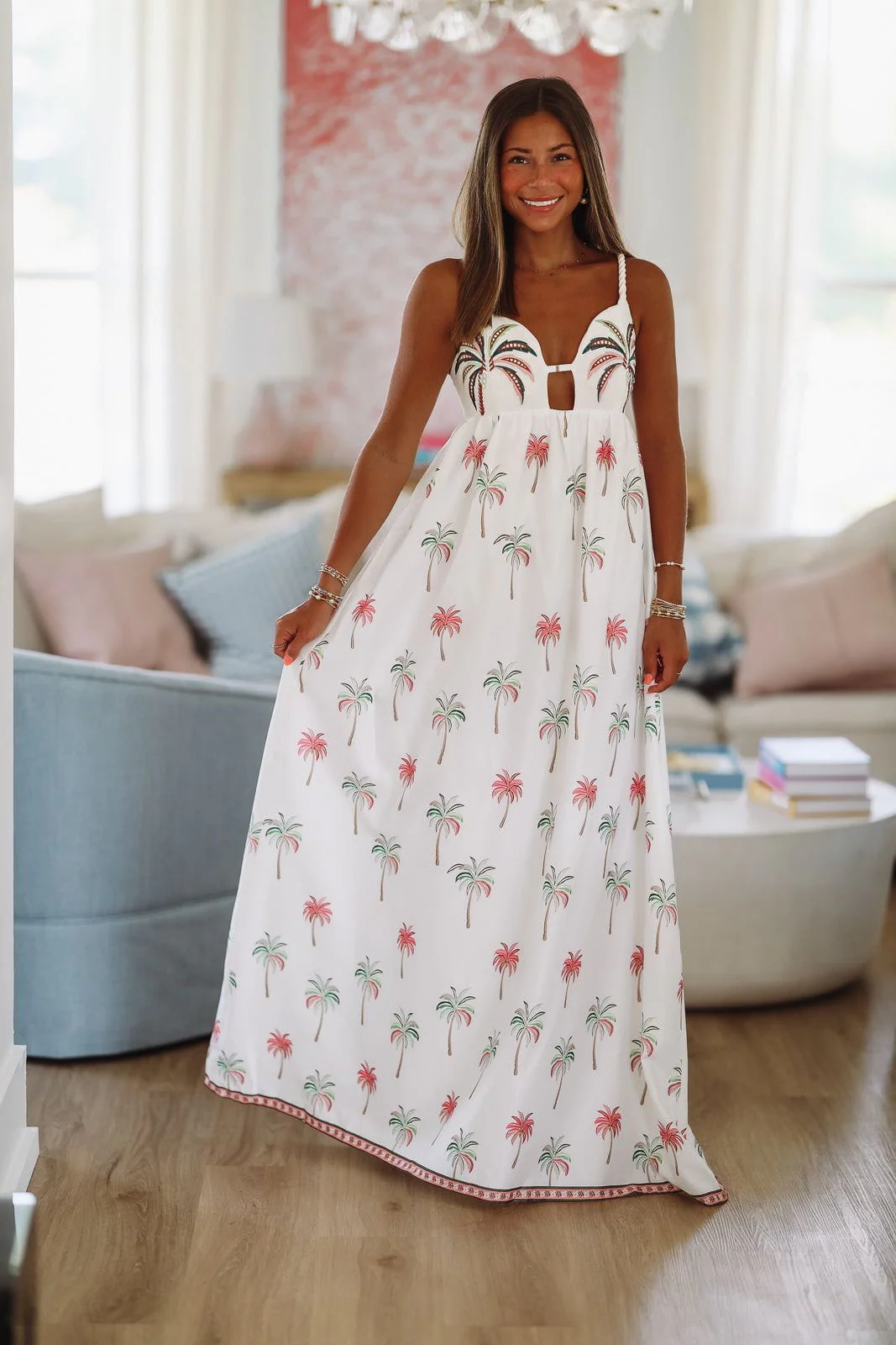 Hawaiian Luau Maxi Dress - White, Pink and Green - Image 2