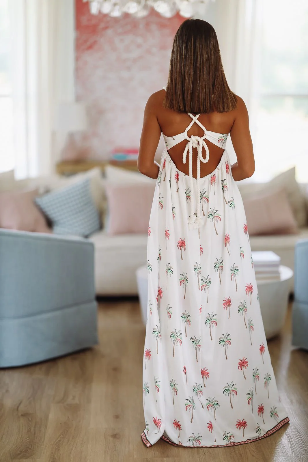 Hawaiian Luau Maxi Dress - White, Pink and Green - Image 3