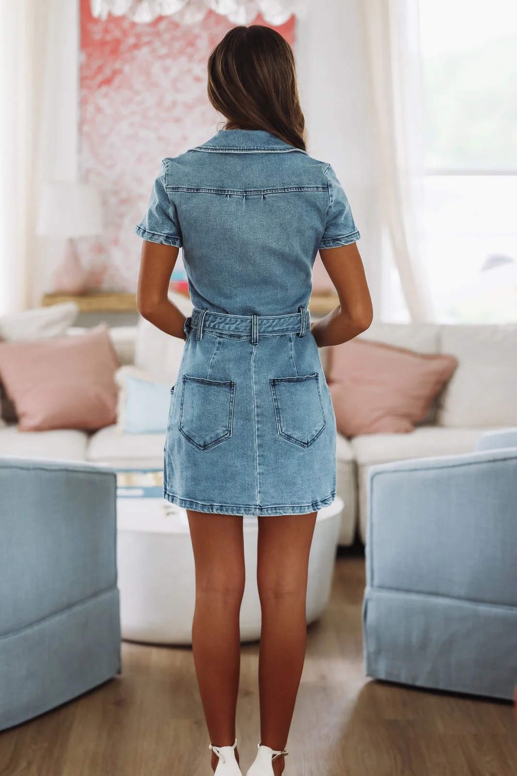 Heading South Denim Mini Dress - Denim - Image 4