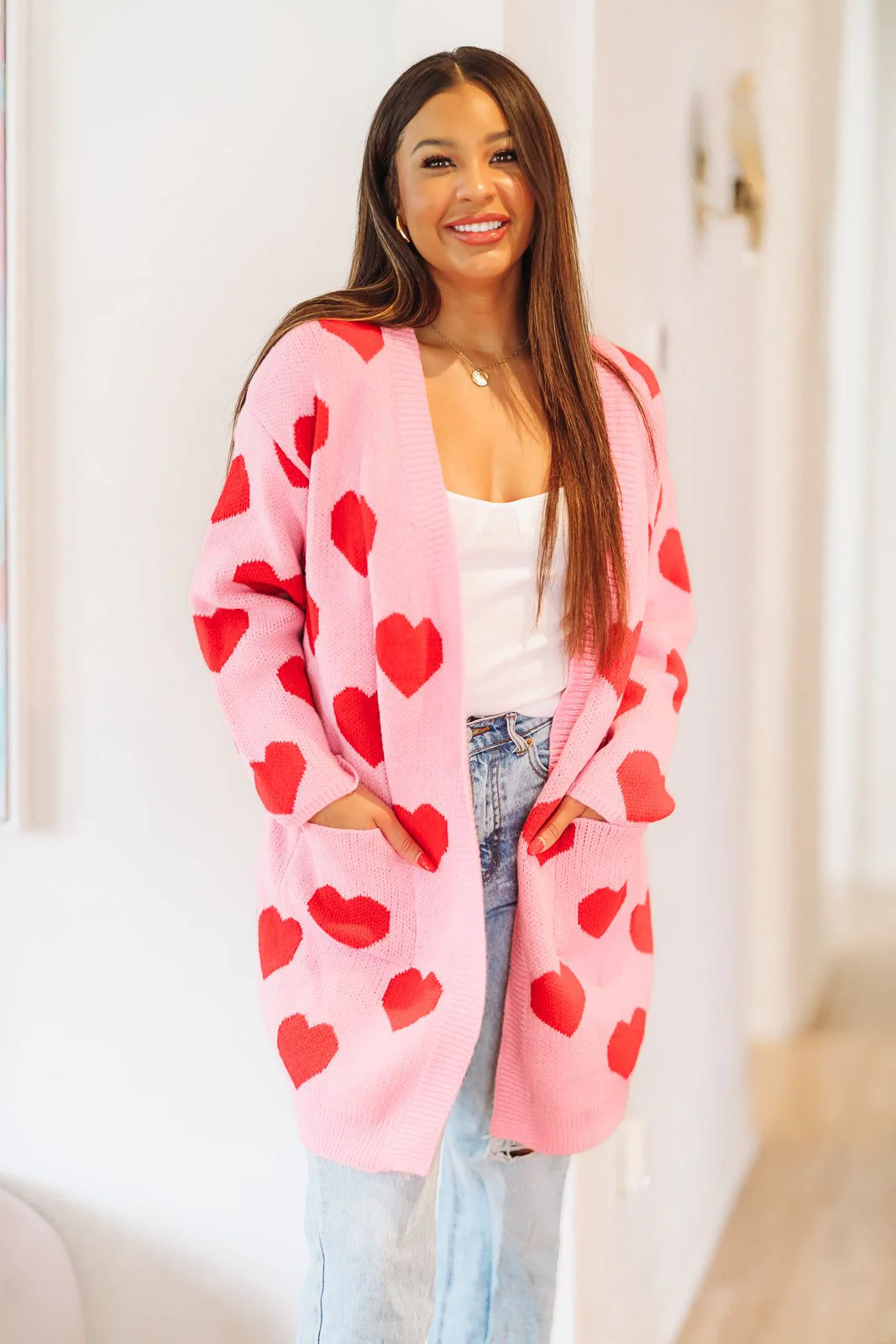 Heart on Your Sleeve Cardigan - Pink and Red - Image 2