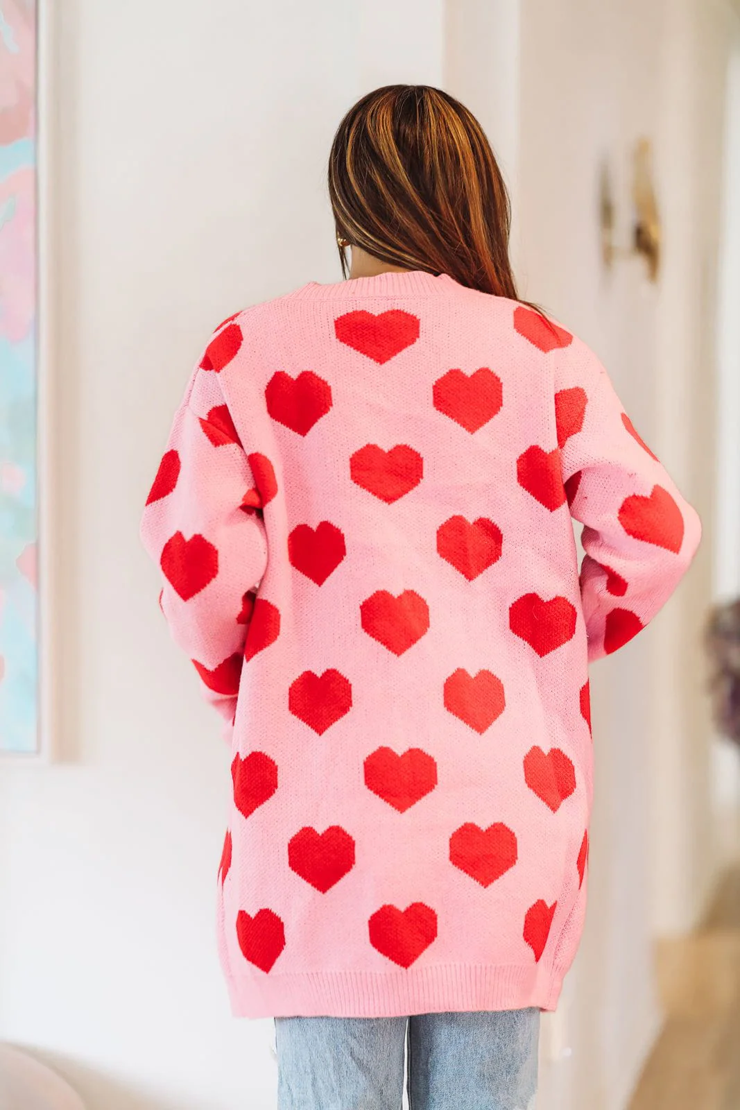 Heart on Your Sleeve Cardigan - Pink and Red - Image 3