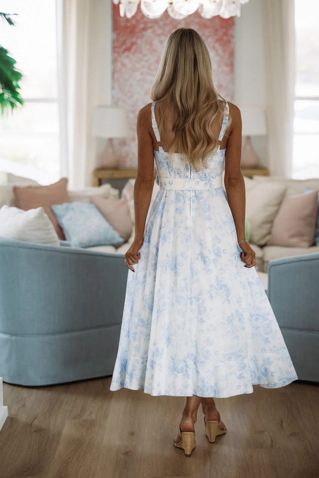 Hibiscus Maxi Dress - Light Blue and White - Image 4