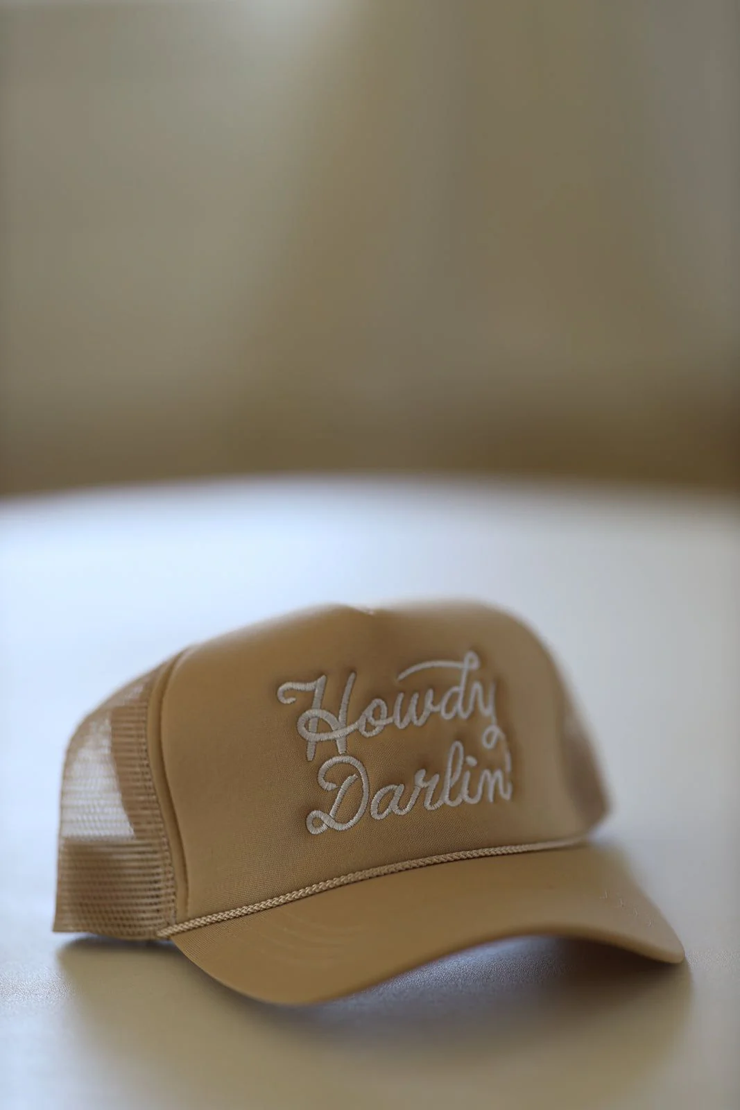 Howdy Darlin' Embroidered Trucker Hat - Beige