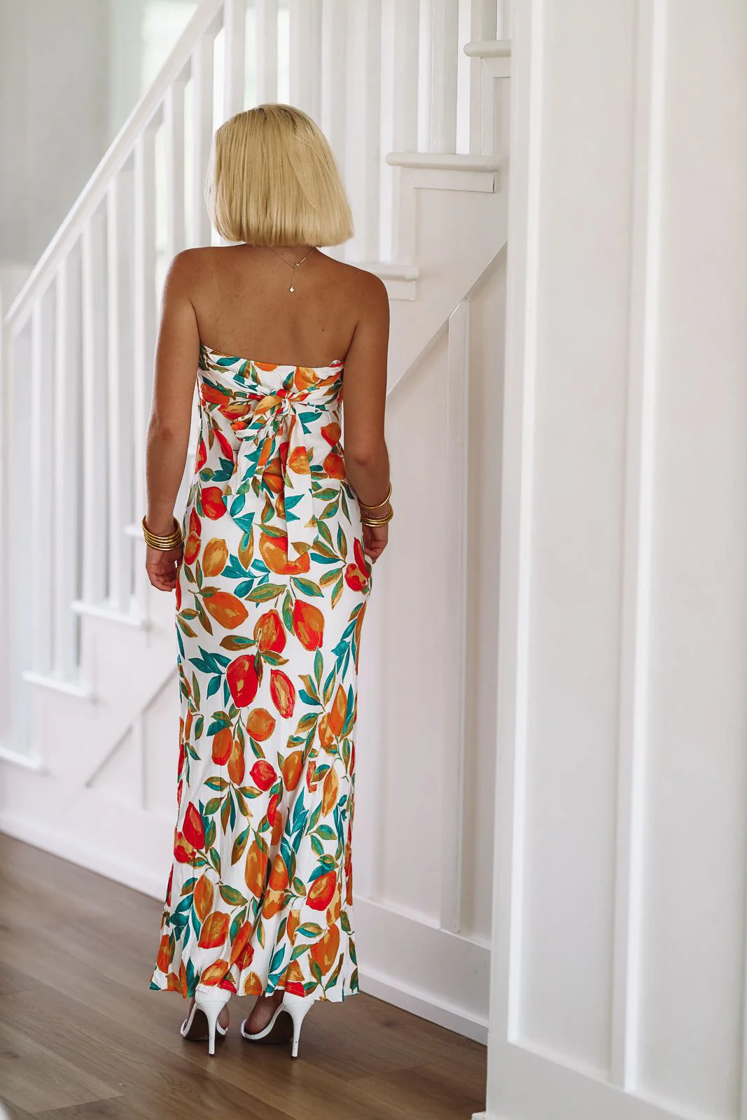 In the Grove Maxi Dress - White, Orange and Green - Image 3