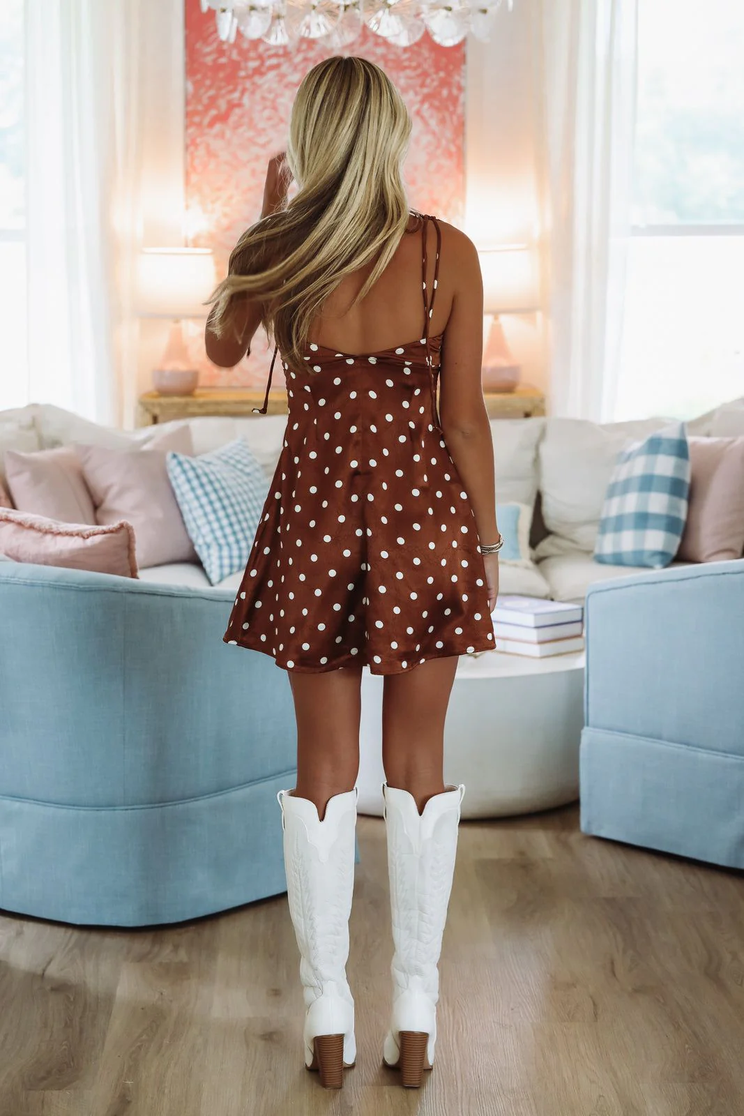 Interlude Mini Dress - Brown and White - Image 2