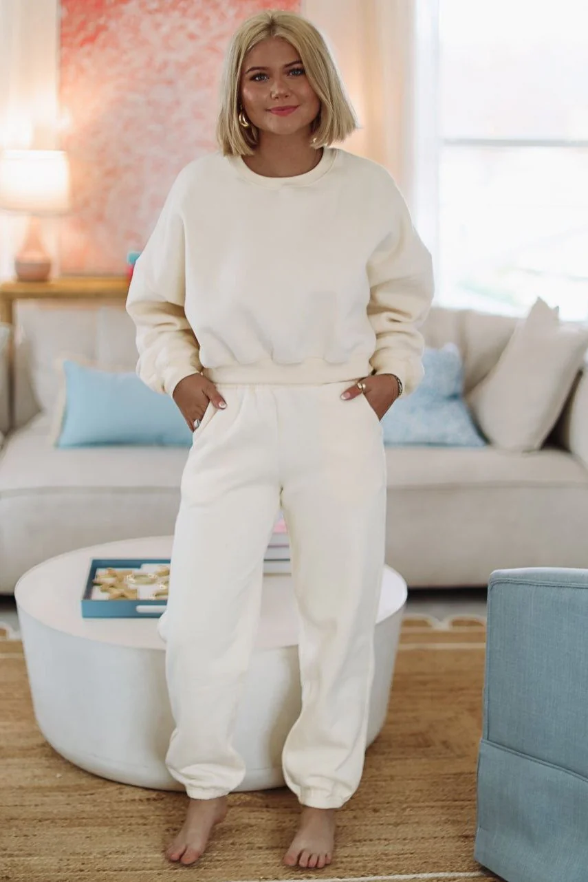 Jogger Stay Cozy and Cuddle Sweat Pants - Cream