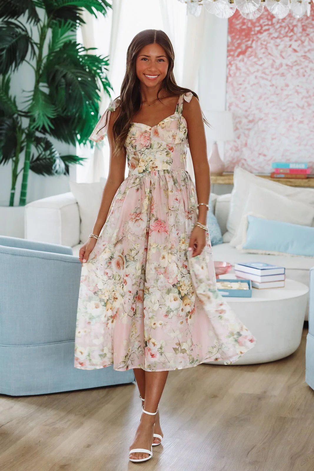 Keep the Flowers Midi Dress - Blush, Cream and Green - Image 3
